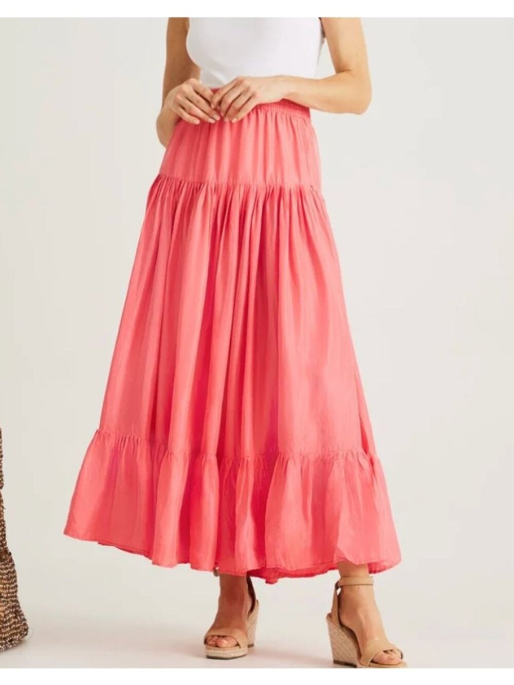 NWT Calypso St Barth Lourdes Tiered Silk Maxi Skirt Pink Medium